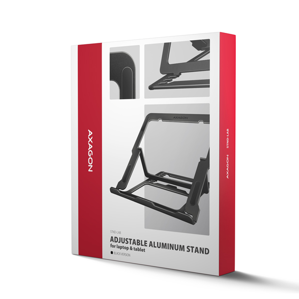 AXAGON STND-LAB, hliníkový stojan pre notebooky 10"-17,3", nastaviteľná výška, čierny