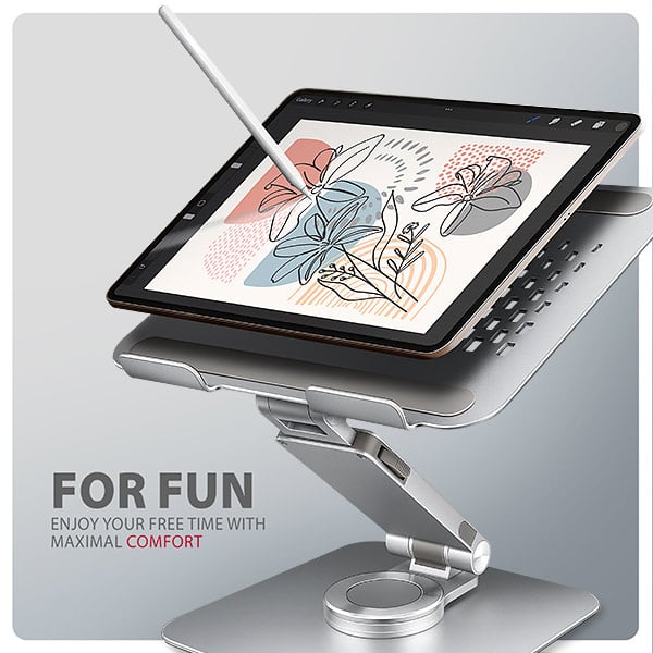 AXAGON STND-LR, hliníkový stojan pro notebooky 10"-17.3" s nastavitelnou výškou, úhlem a 360° rotací, šedý