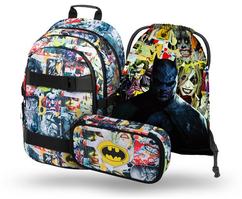 BAAGL 3 SET Skate Batman Comics: batoh, puzdro, taška