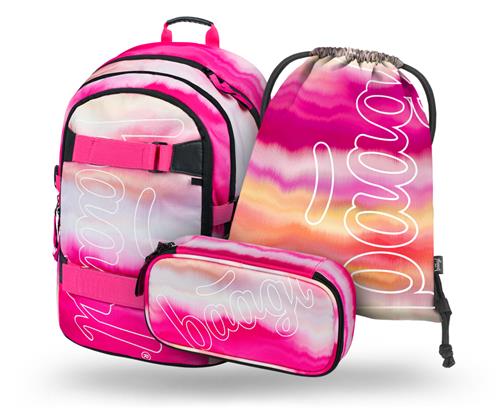 BAAGL SET 3 Skate Pink Stripes: batoh, peračník, taška