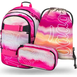 BAAGL SET 3 Skate Pink Stripes: batoh, peračník, taška