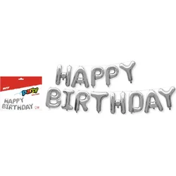 Balónky nafukovací fóliové- HAPPY BIRTHDAY - 40cm - stříbrný
