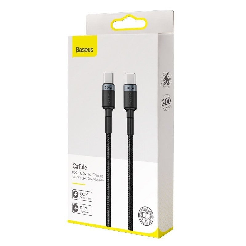 Baseus 100W rychl=nabíjení USB pro kabel typu C (20V 5A), 2m šedo-černý