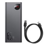 Baseus Adaman Metal Power Banka s digitálním displejem QC + PD 20000mAh 65W, černá + USB-A/USB-C kabel 30cm, černá