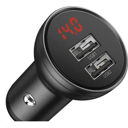 Baseus duální USB adaptér do automobilu s displejem 4,8A 24W, šedá
