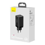 Baseus GaN3 rychlo nabíjecí adaptér 2x USB-C + USB 65W + kabel USB-C do USB-C 1m, černá