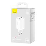 Baseus GaN5 Pro rýchlonabíjací adaptér 2x USB-C + USB-A 65W biely