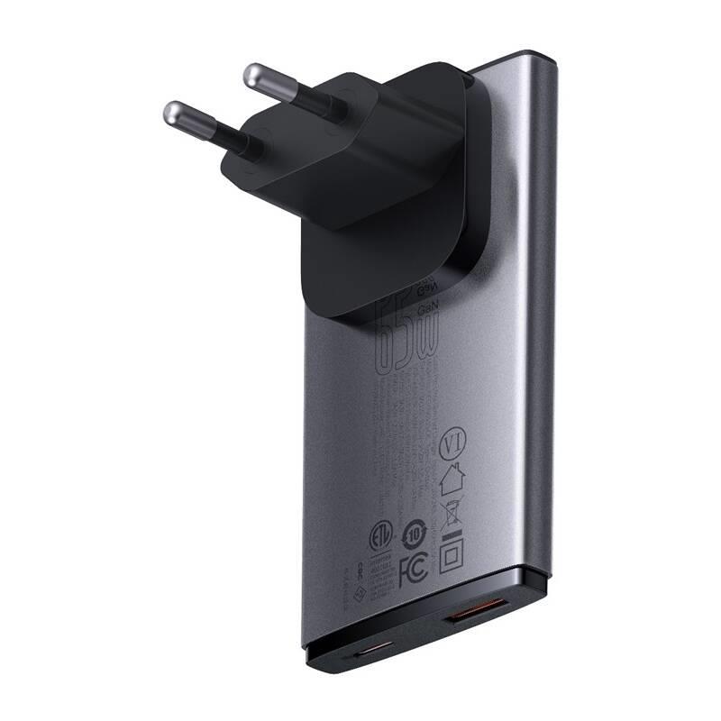 Baseus GaN5 Pro Ultra Slim USB-C/USB-A 65 W nabíjačka sivá