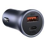 Baseus Golden Contactor Duálny adaptér do auta USB-A QC USB-C 40W, sivý