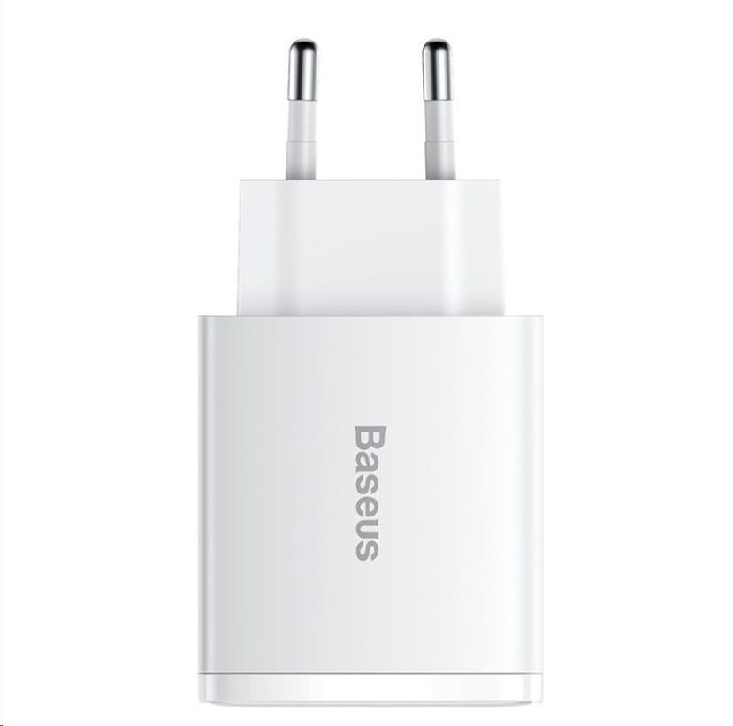 Baseus kompaktní rychlonabíjecí adaptér 2x USB-A, 1x USB-C 30W bílá