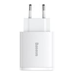 Baseus kompaktný rýchlonabíjací adaptér 2x USB-A, 1x USB-C 30W biely