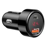 Baseus Magic USB-C PD, USB-A 45W nabíjačka do auta s displejom čierna