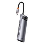 Baseus Metal Gleam Series 7in1 HUB USB-C (USB-C PD 100W, USB-C, 2* USB 3.0, HDMI, SD TF port) sivá