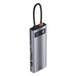 Baseus Metal Gleam Series 9in1 USB-C HUB (USB-C PD 100W, 3 USB 3.0, HDMI, VGA, RJ45, SD/TF port), sivá