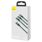 Baseus Rapid Series nabíjecí/datový kabel 3v1 USB-C/ (microUSB + Lightning  PD 20W + USB-C) 1.5m zelená