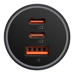 Baseus Rýchlonabíjací adaptér do auta 2USB-C + USB-A 65W Tmavo šedá