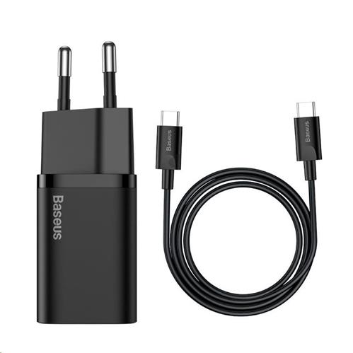Baseus Super Si Quick Charger 1C 25W EU + USB-C/USB-C 3A 1m čierna