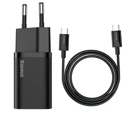 Baseus Super Si Quick Charger 1C 25W EU + USB-C/USB-C 3A 1m čierna