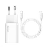 Baseus Super Si rýchlonabíjačka 1C 25W EU + USB-C/USB-C 3A kábel 1m biely