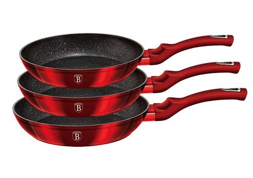 BerlingerHaus 3dílná sada pánví s mramorovým povrchem Burgundy Metallic Line 