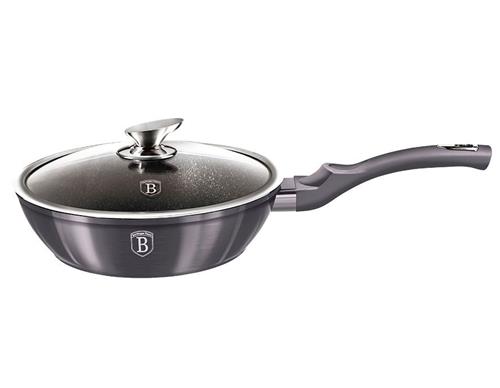 BerlingerHaus Hlboká panvica s pokrievkou s mramorovým povrchom Carbon PRO Line, 24 cm