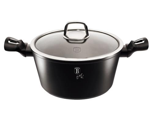 BerlingerHaus Kastrol s poklicí s mramorovým povrchem Black Silver Collection, 24 cm