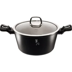 BerlingerHaus Kastrol s poklicí s mramorovým povrchem Black Silver Collection, 24 cm