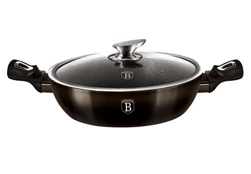 BerlingerHaus Nízky kastról s mramorovým povrchom a vekom Shiny Black Collection, 24 cm
