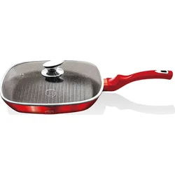 BerlingerHaus Pánev grilovací s mramorovým povrchem a poklicí Burgundy Metallic Line, 28 cm