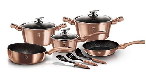 BerlingerHaus Sada nádobí s mramorovým povrchem Rosegold Metallic Line, 11 ks