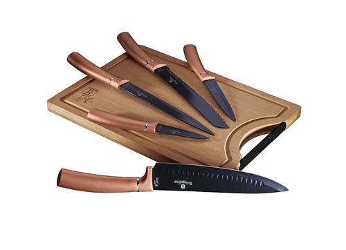 BerlingerHaus Sada nožov s nepriľnavým povrchom a doskou na krájanie 6 ks Rosegold Metallic Line