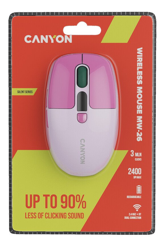 Bezdrôtová myš CANYON MW-26 LCD Silent pink