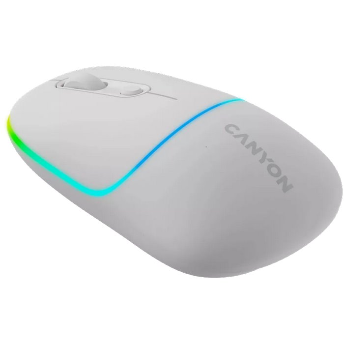 Bezdrôtová optická myš CANYON MW-22, RGB, 800/1200/1600 dpi, 4 tlačidlá, BT + 2,4 GHz, batéria 650 mAh, snehovo biela