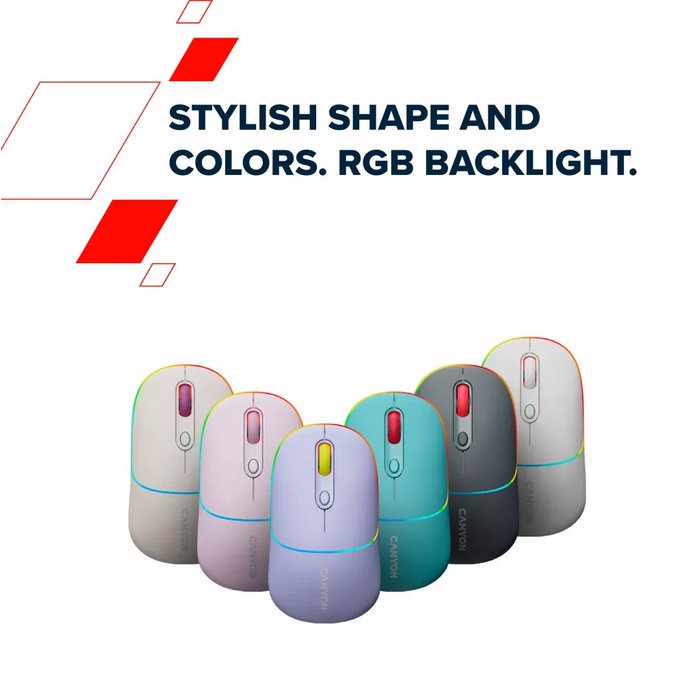 Bezdrôtová optická myš CANYON MW-22, RGB, 800/1200/1600 dpi, 4 tlačidlá, BT + 2,4 GHz, batéria 650 mAh, snehovo biela