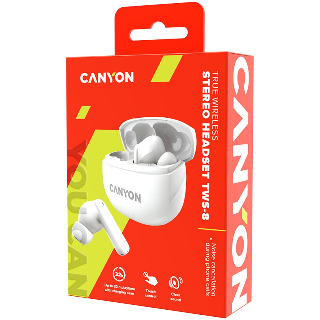Bezdrôtové slúchadlá CANYON TWS8W Bluetooth s mikrofónom, biele