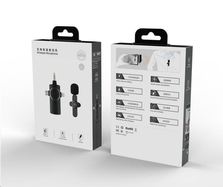 Bezdrôtový mikrofón Viking s klipom M360, USB-C / Lightning / 3,5 mm jack