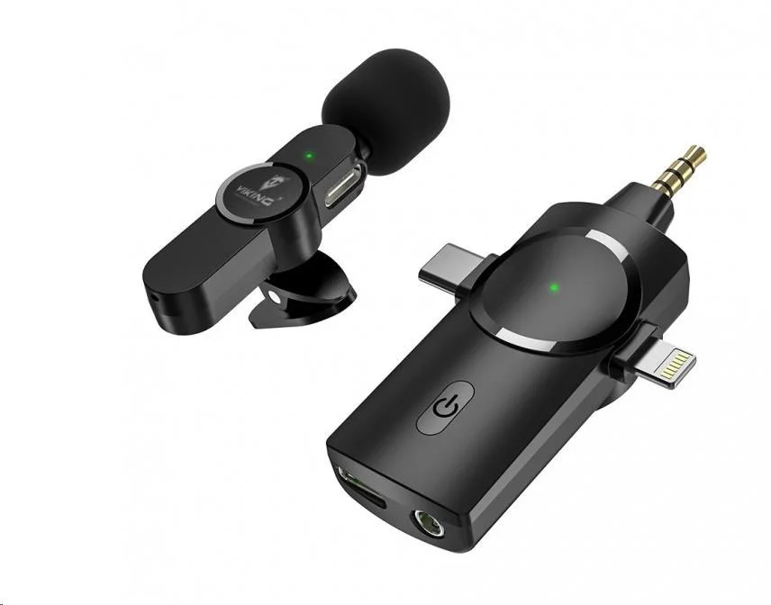 Bezdrôtový mikrofón Viking s klipom M360, USB-C / Lightning / 3,5 mm jack