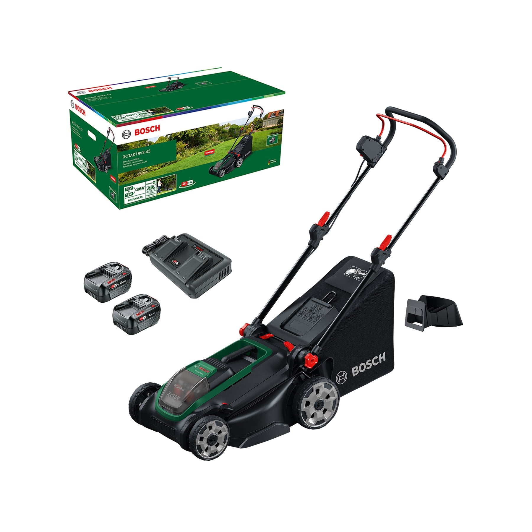 BOSCH Akumulátorová sekačka na trávu ROTAK 18V2-43 vč. bat a nab. (0.600.8B9.L00