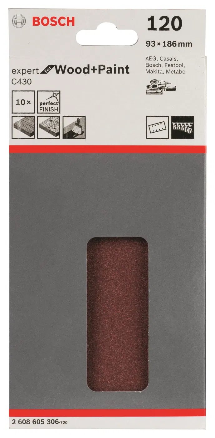 BOSCH brúsny papier C430, balenie 10 ks, 93 x 186 mm, 120 (2.608.605.306)