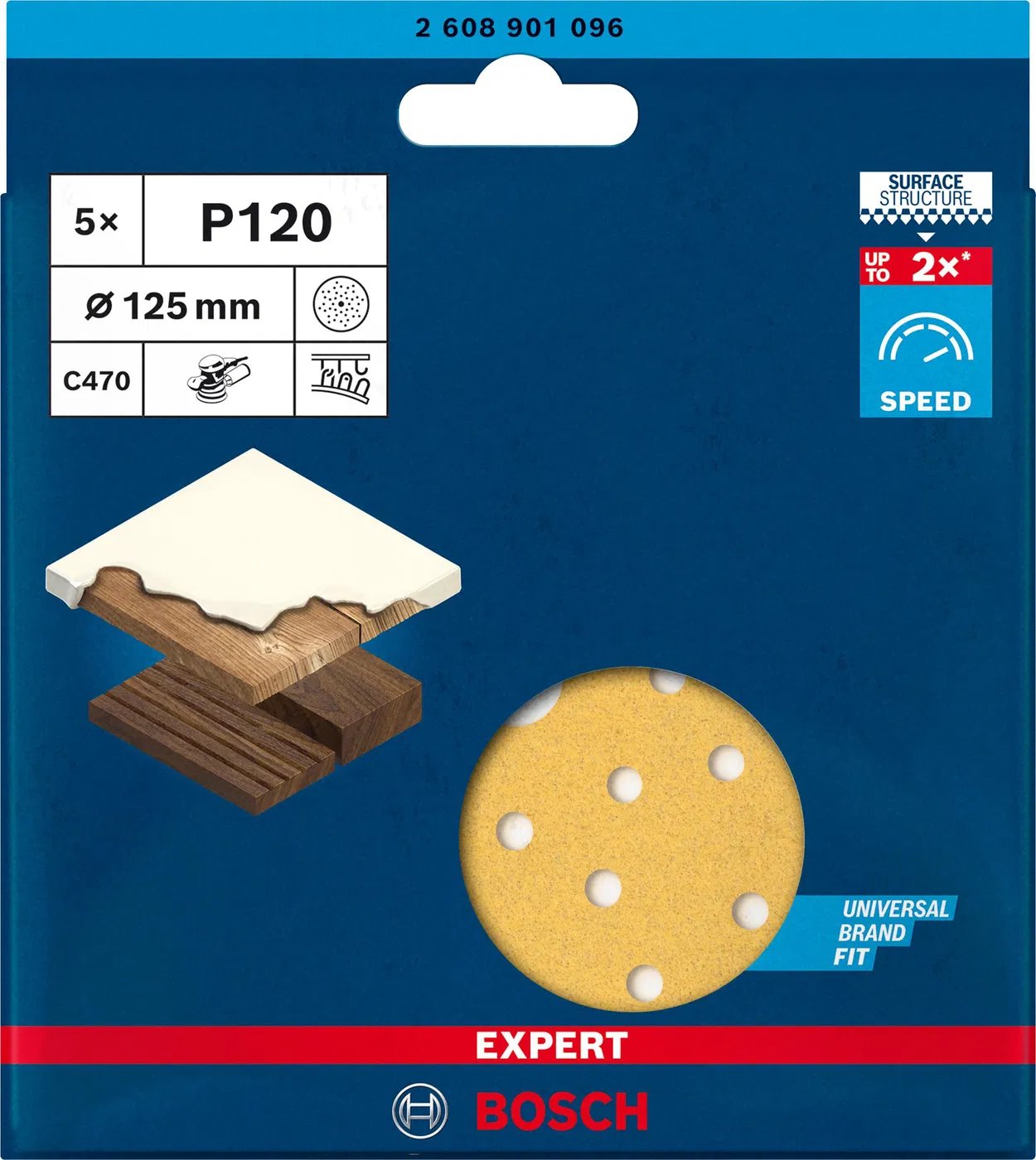 BOSCH Brúsny papier EXPERT C470 s viacerými otvormi pre vibračné brúsky 125 mm, G 120 5 ks (2.608.901.096)