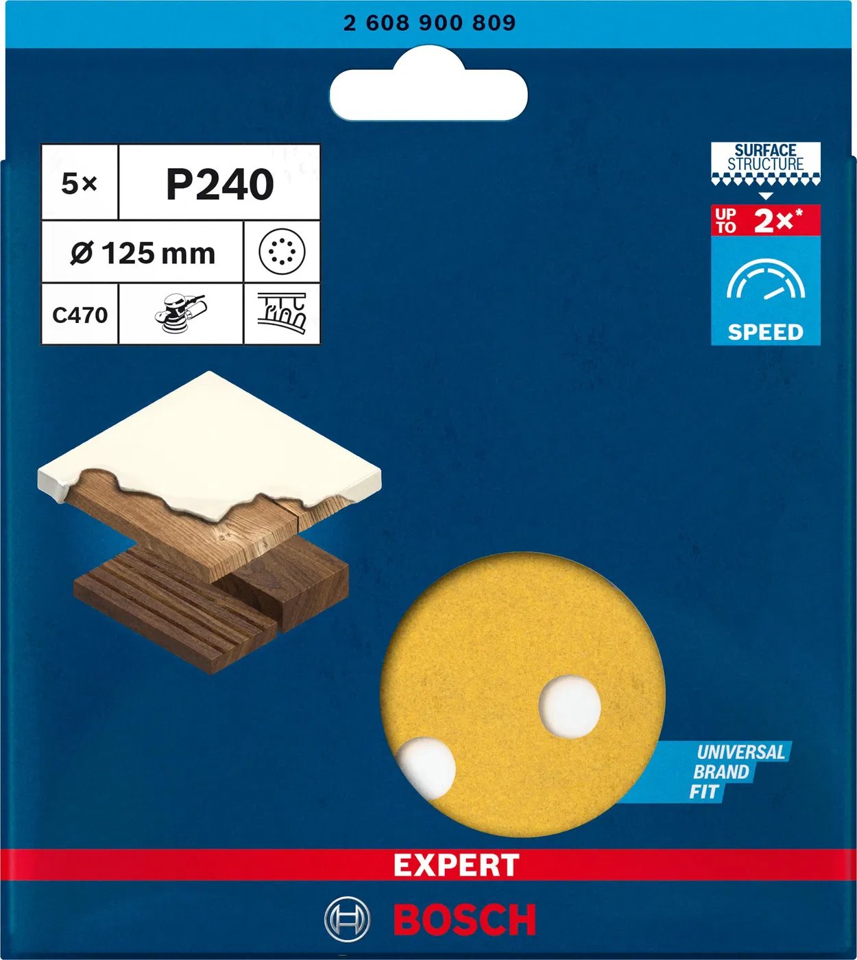 BOSCH Brusný papír EXPERT C470 s 8 otvory pro vibrační brusky 125 mm, G 240, 5 ks (2.608.900.809)