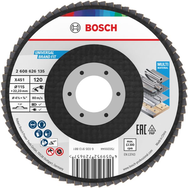 BOSCH Lamelový brusný kotouč X451, 115 × 22,23 mm, G120, T27 15 ks (2.608.626.136)