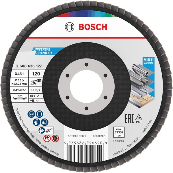 BOSCH Lamelový brusný kotouč X451, 115 × 22,23 mm, G120, T29 (2.608.626.128)
