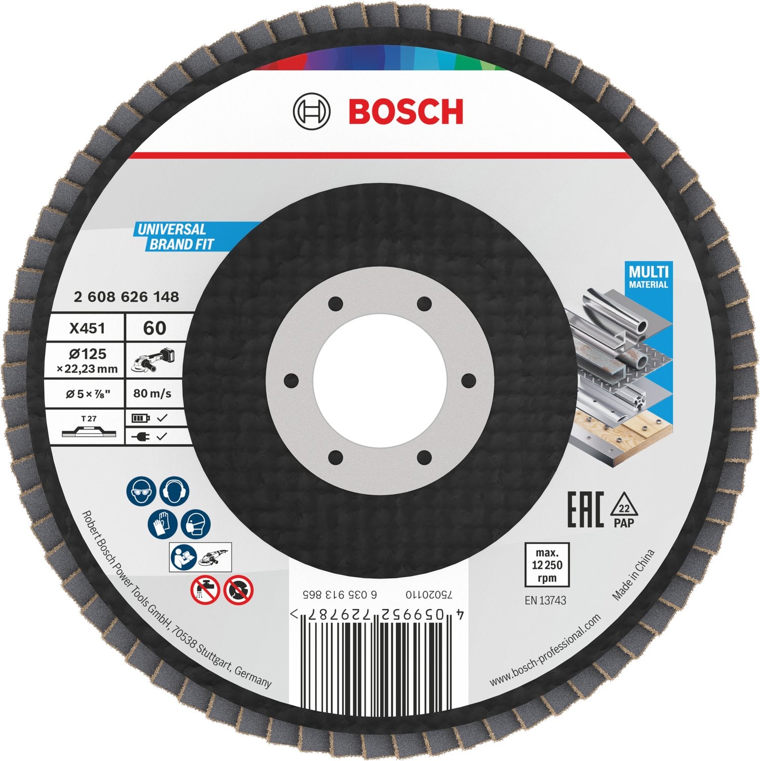 BOSCH Laminovaný brúsny kotúč X451, 125 × 22,23 mm, G60, T27 (2.608.626.148)