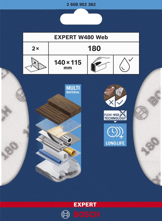 BOSCH Oboustranné flexibilní brusivo Expert W480 web, G180, 2ks (2.608.902.382)