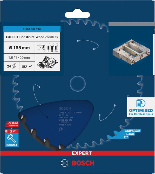 BOSCH Pilový kotouč EXPERT Construct Wood cordless, 165 × 1,6/1 × 20 mm, T24 (2.608.902.210)