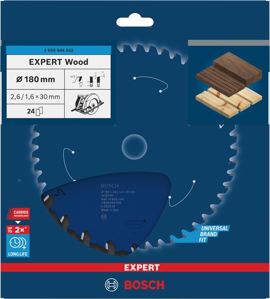 BOSCH Pilový kotouč Expert for Wood, 180 × 2,6/1,6 × 30 mm, T24 (2.608.644.032)