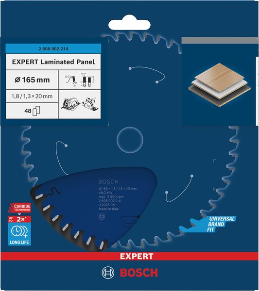 BOSCH Pilový kotouč EXPERT Laminated Panel, 165 × 1,8/1,3 × 20 mm, T48 (2.608.902.214)