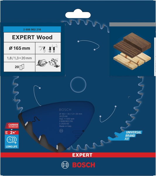 BOSCH Pilový kotouč EXPERT Wood, 165 × 1,8/1,3 × 20 mm, T20 (2.608.902.216)