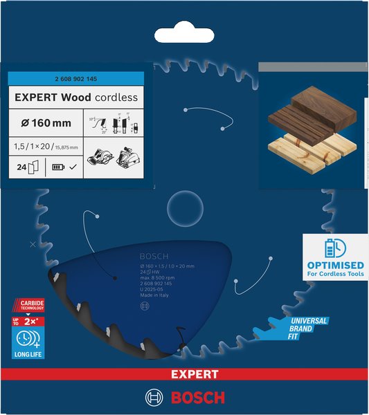 BOSCH Pilový kotouč EXPERT Wood cordless, 160 × 1,5/1 × 20 mm, T24 (2.608.902.145)